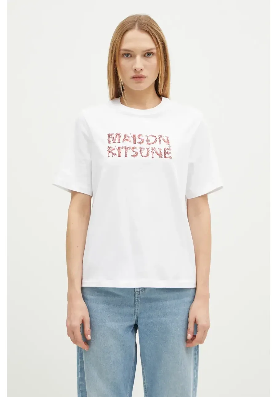 obrazek 1 Maison Kitsuné t-shirt bawełniany Woodland Alphabet damski kolor biały NW00114KJ0119