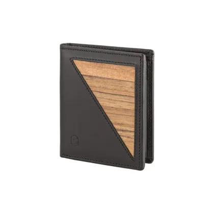 Picture A unique men's wallet made of high-quality natural black leather and Amazaque wood