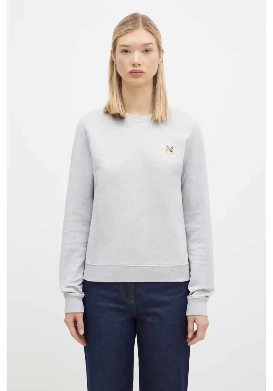 obrazek 1 Maison Kitsuné bluza bawełniana Fox Head Patch Regular Sweatshirt damska kolor szary gładka LW00302KM0001