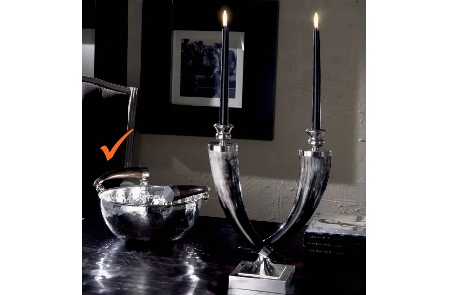 obrazek 1 Elegancka srebrzona mosiężna kuta misa z uchwytami z rogu