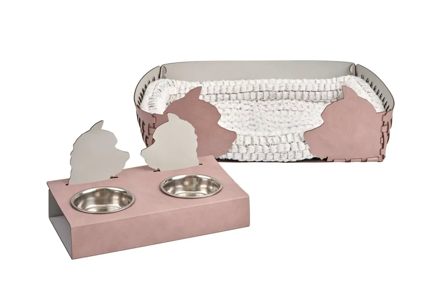 obrazek 2 Skórzane legowisko dla psa 60x42xH15 cm w stylowym kolorze pudrowego różu