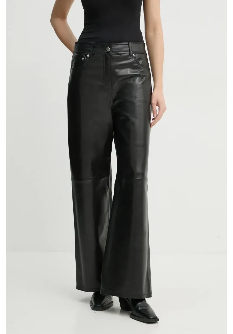 obrazek 1 Stand Studio spodnie skórzane Mylah damskie kolor czarny szerokie high waist 66393-7830