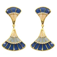 Picture Unique 18K Gold Plated Silver Earrings White Cubic Zircons Blue Nail Polish