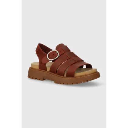 Zdjęcie Timberland sandały skórzane Clairemont Way damskie kolor czerwony na platformie TB0A5ZKZEQ81
