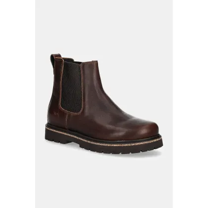 Zdjęcie Birkenstock botki skórzane Highwood Slip On damskie kolor brązowy na płaskim obcasie 1025782