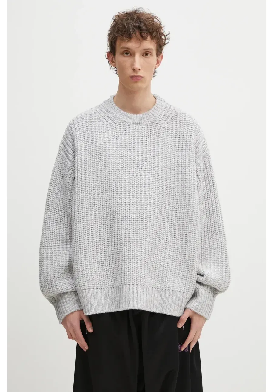 obrazek 1 MKI MIYUKI ZOKU sweter z domieszką wełny Chunky Rib Knit Crewneck męski kolor szary CHUNKY.RIB.KNIT.CRE.GR