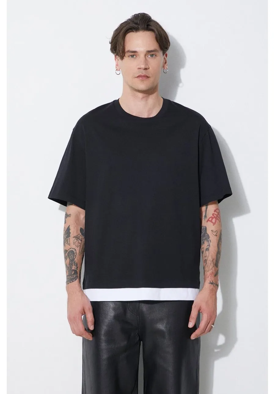 obrazek 1 Neil Barrett t-shirt bawełniany Slim Dropped Shoulder Bicolor męski kolor czarny gładki MY70266A-Y521-524N