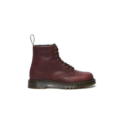Zdjęcie Dr. Martens buty skórzane damskie kolor bordowy na płaskim obcasie lekko ocieplone DM31873600