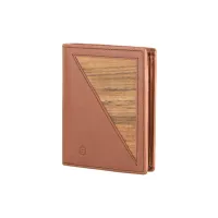 Picture Men's wallet made of high-quality natural cognac-colored leather and natural Amazaque wood