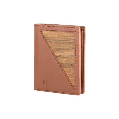 Picture Men's wallet made of high-quality natural cognac-colored leather and natural Amazaque wood