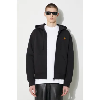 Zdjęcie Carhartt WIP bluza Hooded American Script Jacket męska kolor czarny z kapturem z aplikacją I033063.89XX
