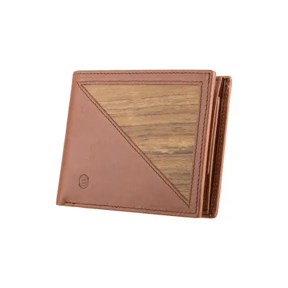 Picture Exclusive men's wallet made of high-quality, natural, smooth cognac-colored leather and natural Amazaque wood
