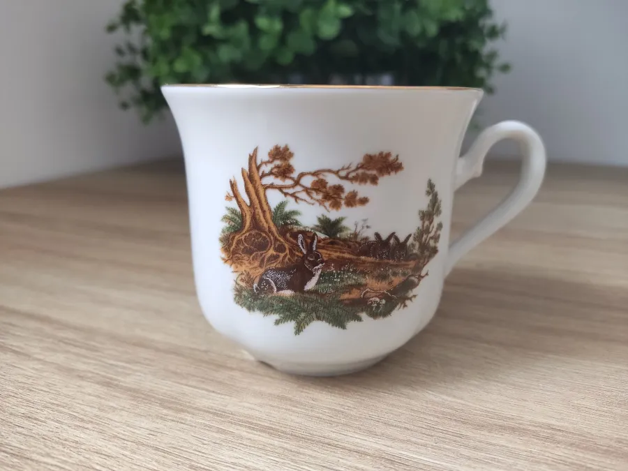 obrazek 3 Stylowa filiżanka do herbaty ze spodkiem z porcelany zdobiona losowym motywem myśliwskim – Leander
