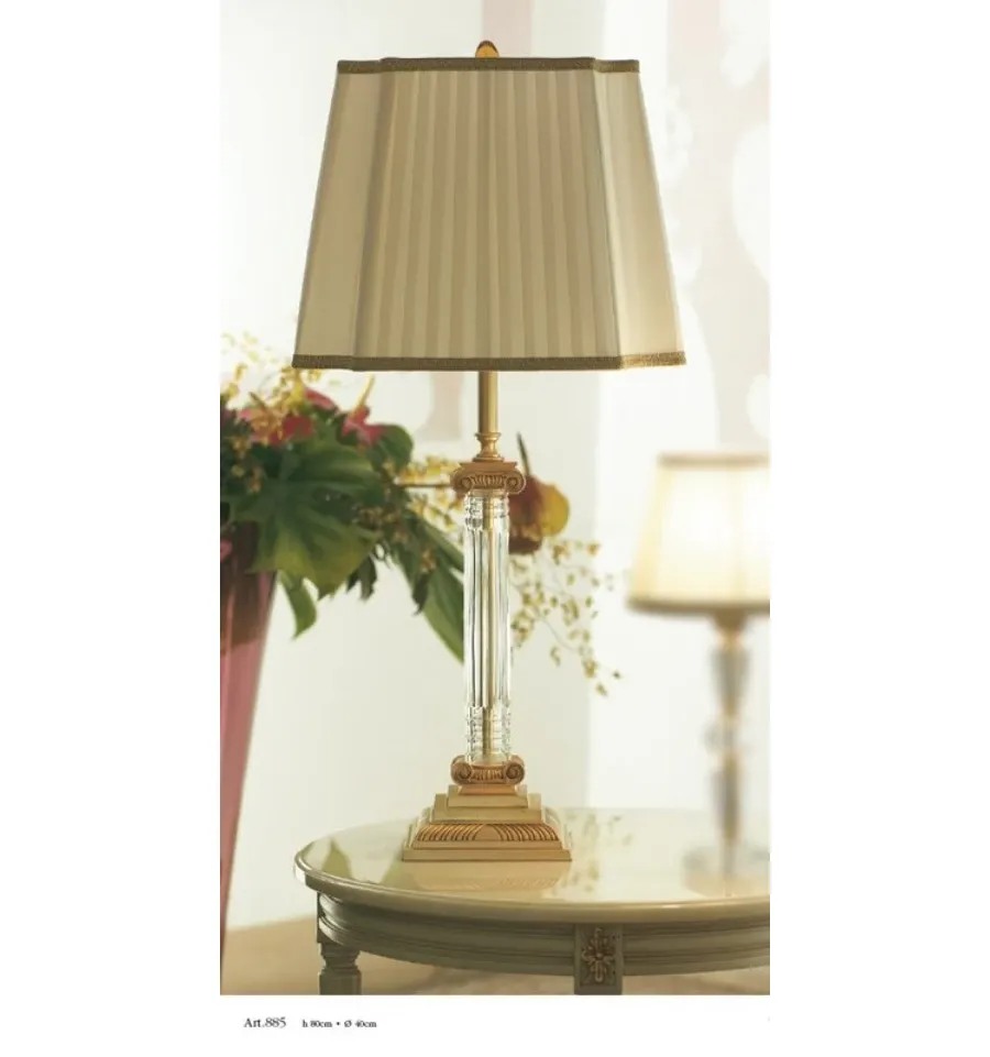 obrazek 1 Lampa Empire z kryształową tubą i kwadratowym kloszem z jedwabiu w kolorze kości słoniowej - Il Paralume Marina