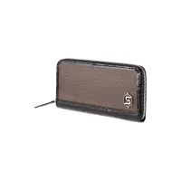 Picture Beautiful, stylish women's purse made of patent leather with a crocodile look and smoked oak wood