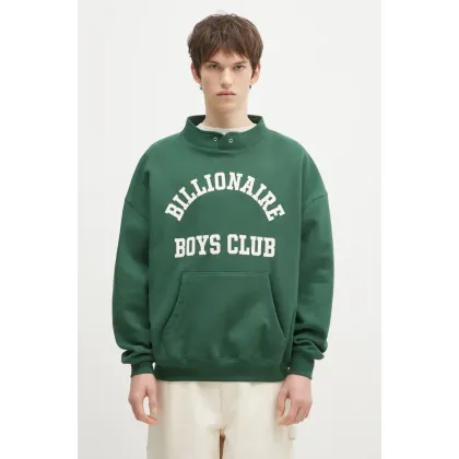 Zdjęcie Billionaire Boys Club bluza bawełniana Stand Collar Sweatshirt męska kolor zielony z nadrukiem B24444