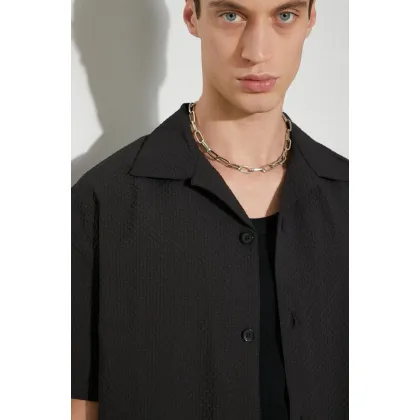 Zdjęcie MKI MIYUKI ZOKU koszula Seersucker Vacation Shirt męska kolor czarny relaxed z kołnierzykiem klasycznym SEERSUCKER.VACATION.SHI