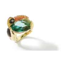 Zdjęcie Srebrny pierścionek pozłacany 18-karatowym żółtym złotem Kolorowe cyrkonie, zielony obsydianowy środek kamienia