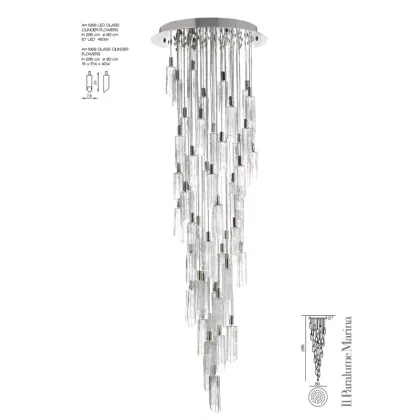 Zdjęcie Piękny żyrandol kaskadowy z kwiatami w kształcie cylindra ze szkła Murano - Il Paralume Marina