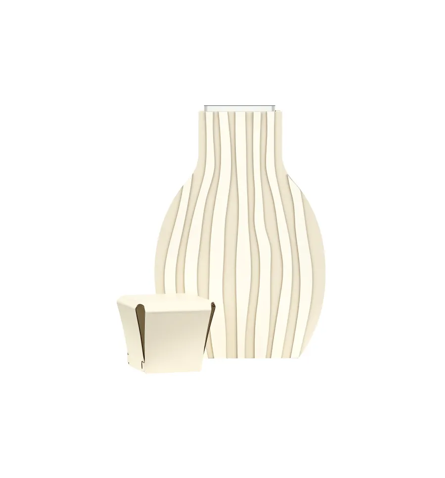 obrazek 3 Skórzany wazon Otto 9x24xH44 cm w kolorze waniliowym i białym w pasy