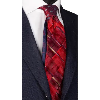 Zdjęcie Elegancki, patchworkowy krawat z wzorem paisley i kratką