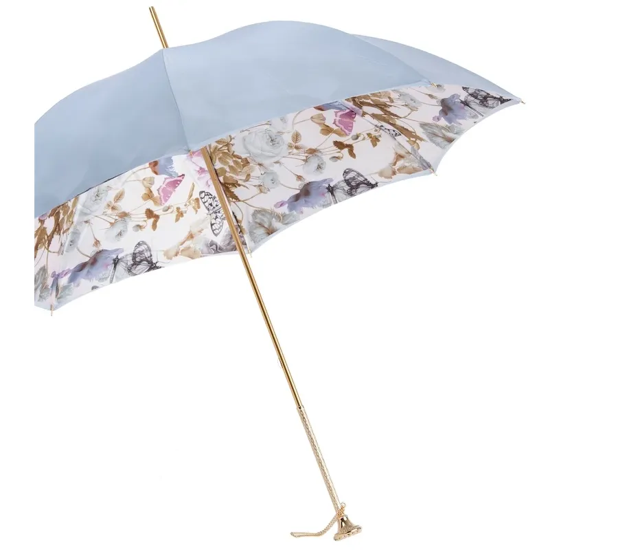 obrazek 7 Subtelny jasnoniebieski parasol damski w wielokolorowe motyle - Pasotti