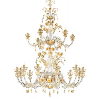 Zdjęcie Przezroczysty żyrandol ze szkła Murano ze złotą dekoracją - Il Paralume Marina