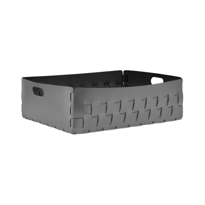 Zdjęcie Duży płaski kosz Bottega 60x50xH20 cm wykonany z szarej naturalnej skóry