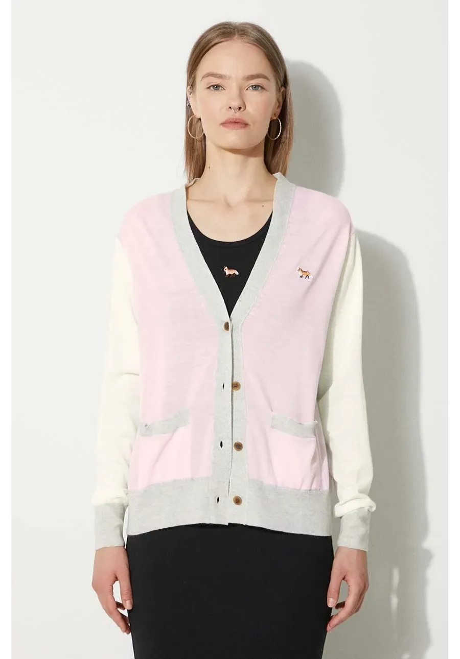 obrazek 1 Maison Kitsuné kardigan wełniany Baby Fox Patch Regular Cardigan kolor różowy lekki MW00505KT1036
