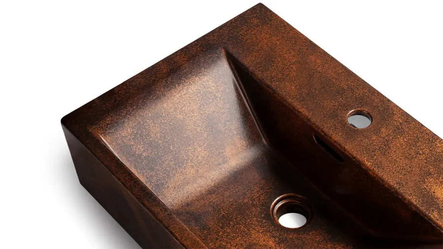 obrazek 3 Nowoczesna umywalka 60 cm PYXIS BASIC z przelewem, z otworem na baterię – SMOKED METAL, miedziany i czarny, lakier półmatowy