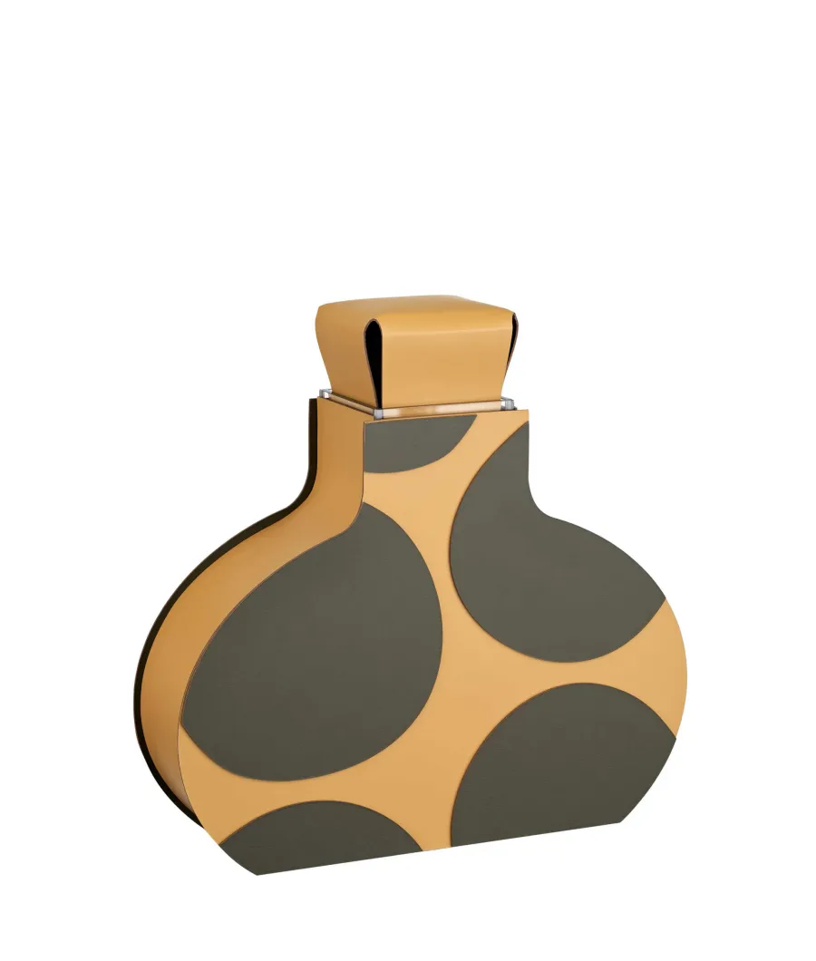 obrazek 2 Stylowy skórzany wazon Otto 9x37xH38 cm w kolorze musztardowo-oliwkowym