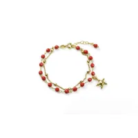 Picture Unusual Italian Bracelet 18K Gold Plated Silver Red Coral Rosary