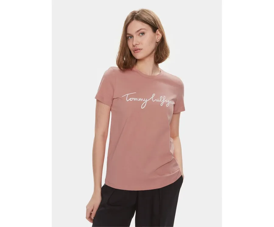 obrazek 1 Tommy Hilfiger T-Shirt Signature WW0WW41674 Różowy Regular Fit