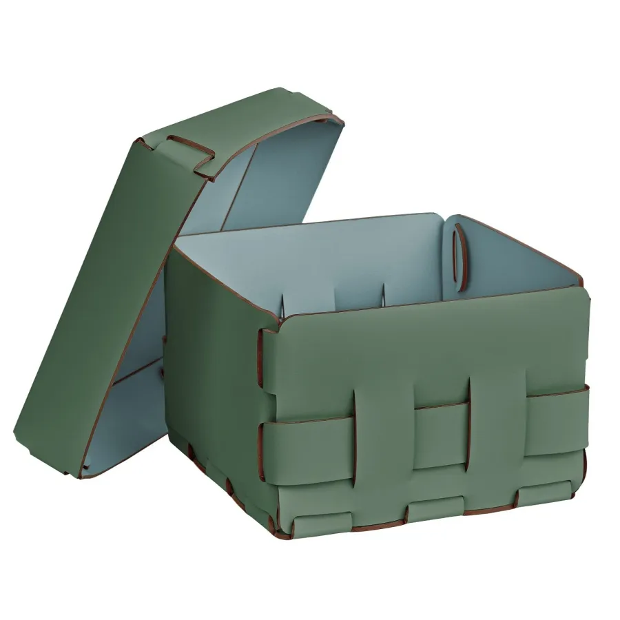 obrazek 2 Ekskluzywny skórzany kosz Bottega 19x19xH13 cm w kolorze eukaliptusa