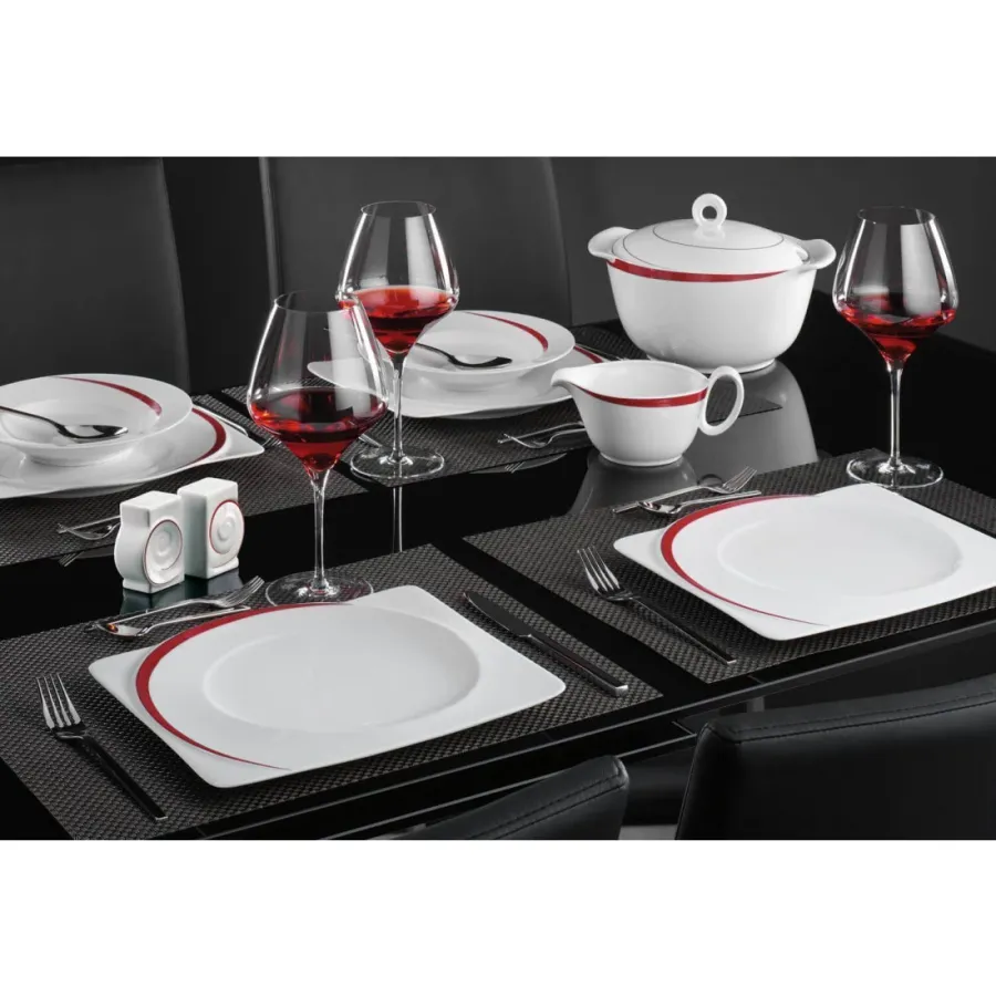 obrazek 2 Okrągły duży spodek z porcelany 17 cm z czerwonym wzorem - Seltmann Weiden