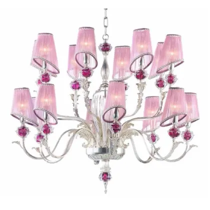 Zdjęcie Stylowy żyrandol z odlewu mosiądzu z liliowymi kloszami i ręcznie wykonanymi kryształowymi różami - Il Paralume Marina