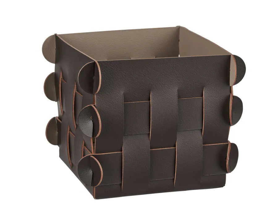 obrazek 1 Skórzany koszyk Shlesser 13x13xH13 cm w kolorze czekoladowym
