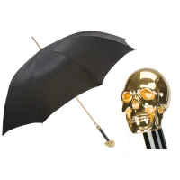 Picture A unique black men's umbrella with a handle in the shape of a golden skull - Pasotti