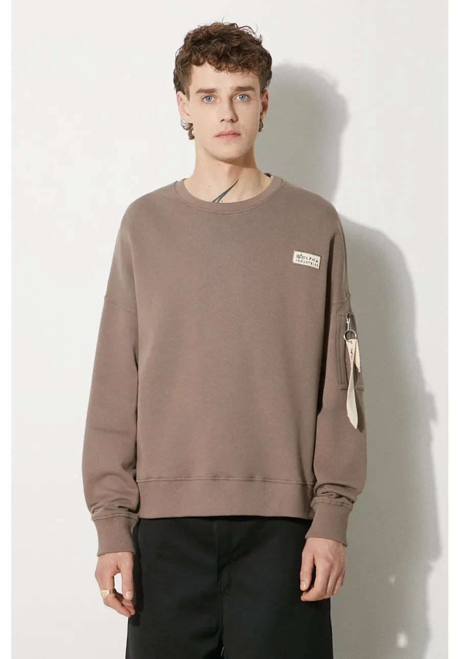 obrazek 1 Alpha Industries bluza bawełniana męska kolor brązowy gładka 118317.628-BRAZOWY