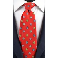 Picture A unique red tie with colorful flowers, hand-sewn in Italy