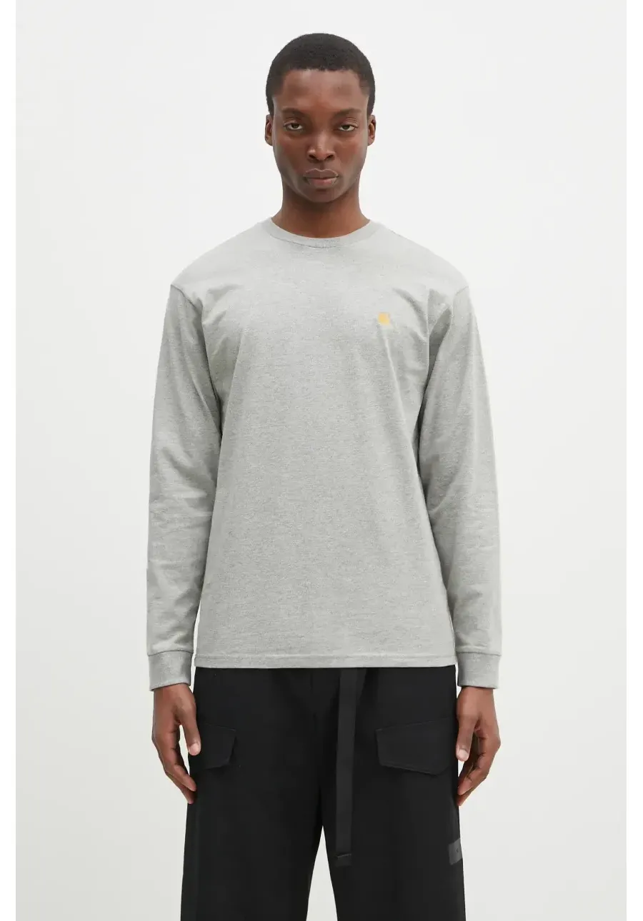 obrazek 1 Carhartt WIP longsleeve bawełniany Chase kolor szary melanżowy I026392.GREY.HEATH-GREY.HEATH