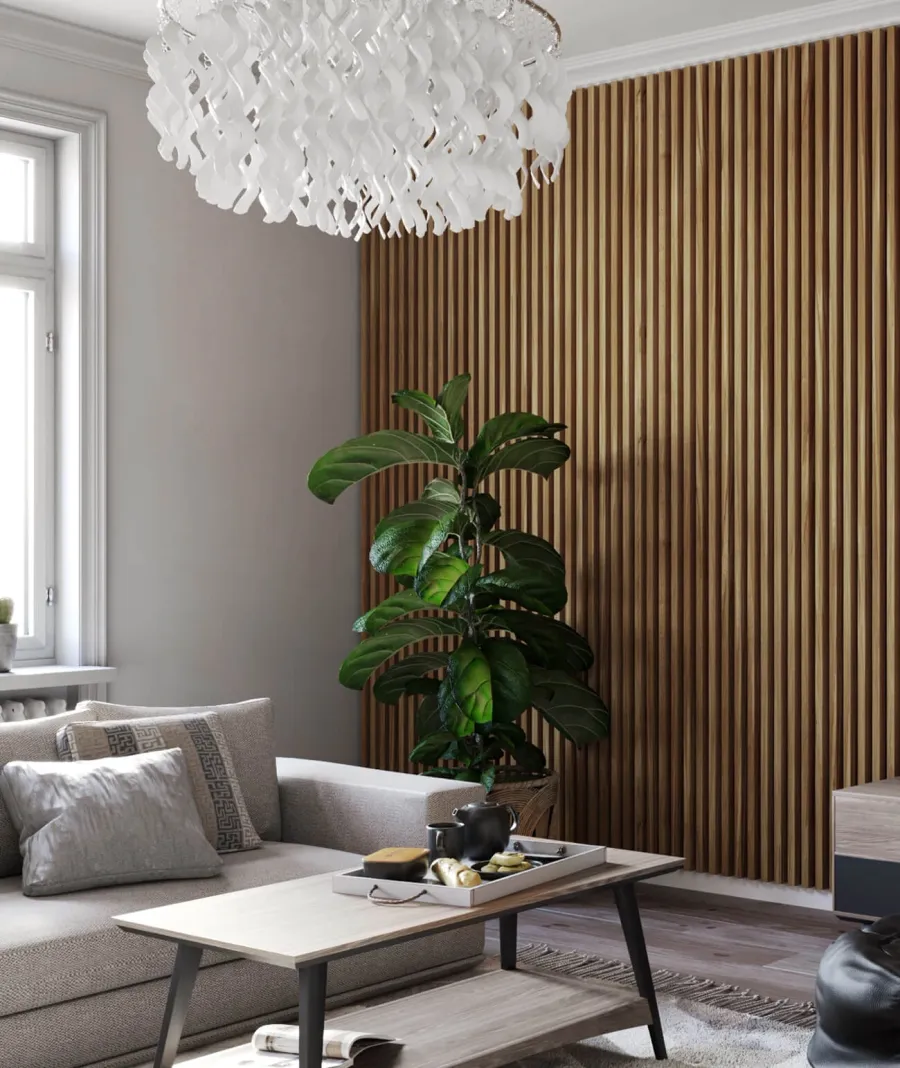 obrazek 1 275x48x5,9 cm LD (8 lameli dąb Wotan) panel akustyczny na płycie MDF 19 mm - dekoracja ścienna 3D