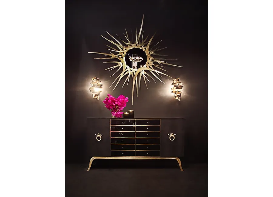 picture 1 Unusual and modern chest of drawers finished with leather and gold