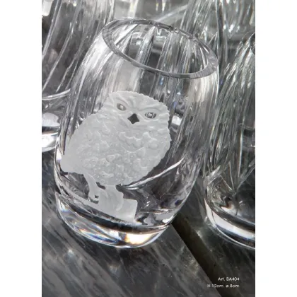 Zdjęcie Włoski kryształowy pojemnik na szczoteczki z ręcznie grawerowaną figurką sowy – Il Paralume Marina