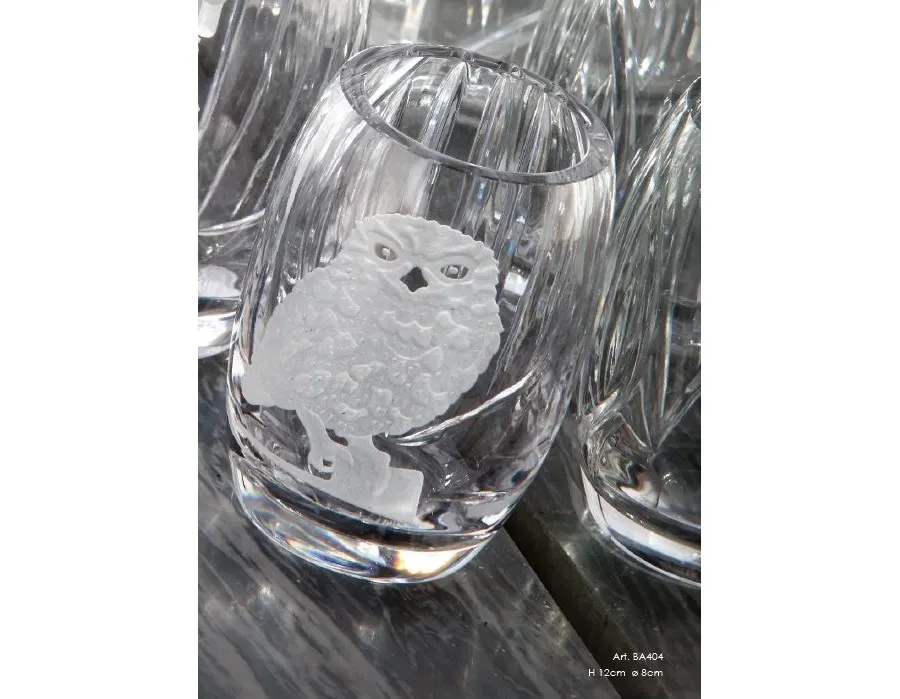 obrazek 1 Włoski kryształowy pojemnik na szczoteczki z ręcznie grawerowaną figurką sowy – Il Paralume Marina