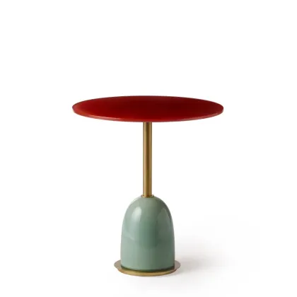 Zdjęcie Okrągły stolik z mosiądzu z malowanym szklanym blatem H.55xDia.50 cm