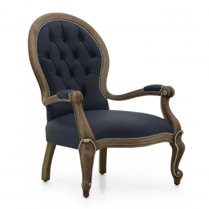 Zdjęcie Granatowy fotel pikowany w stylu ludwikowskim - Sevensedie