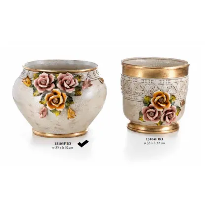 Picture Round flower pot with applied flowers - Valle d'oro Patchi