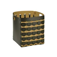 Picture Dark olive leather basket Geometria Quadrata 35x35xH40 cm with square weave