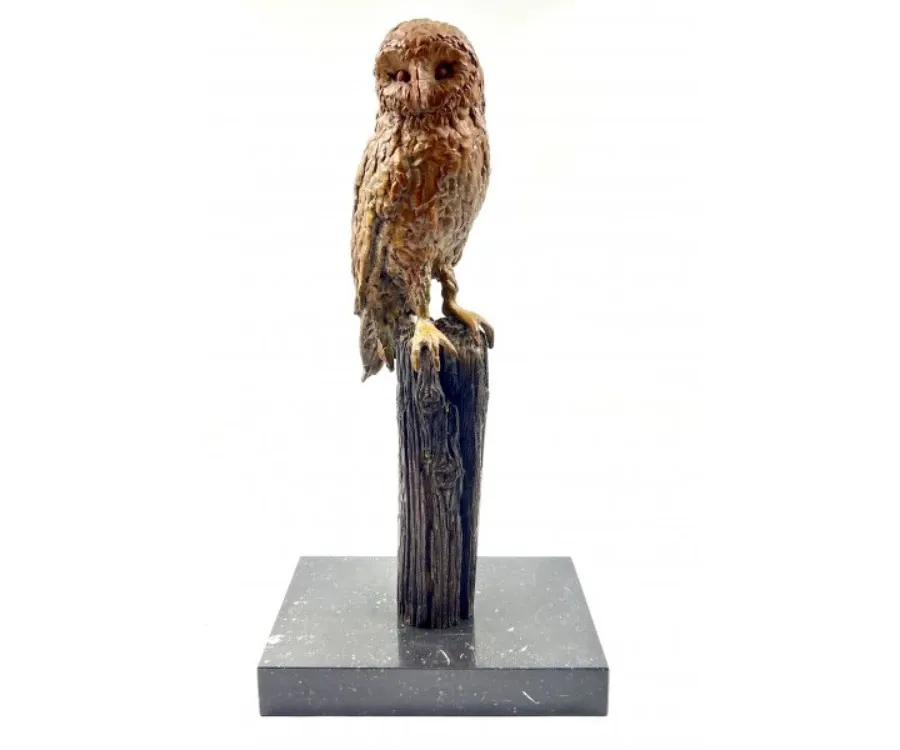 obrazek 2 Cudowna rzeźba z brązu "Płomykówka na okrągłym słupie" - idealna ozdoba do prestiżowych pomieszczeń